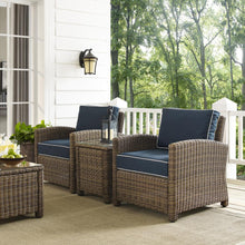 Load image into Gallery viewer, Bradenton 3Pc Outdoor Wicker Armchair Set Navy/Weathered Brown - Side Table &amp; 2 Armchairs
