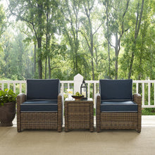 Load image into Gallery viewer, Bradenton 3Pc Outdoor Wicker Armchair Set Navy/Weathered Brown - Side Table &amp; 2 Armchairs
