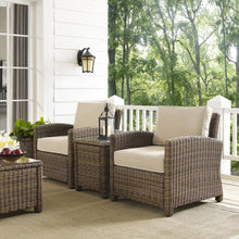 Load image into Gallery viewer, Bradenton 3Pc Outdoor Wicker Armchair Set Sand/Weathered Brown - Side Table &amp; 2 Armchairs
