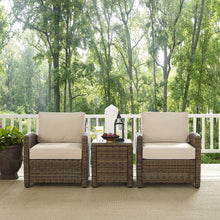 Load image into Gallery viewer, Bradenton 3Pc Outdoor Wicker Armchair Set Sand/Weathered Brown - Side Table &amp; 2 Armchairs

