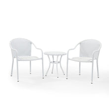Load image into Gallery viewer, Palm Harbor 3Pc Outdoor Wicker Chair Set White - Round Side Table &amp; 2 Stackable Chairs

