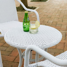 Load image into Gallery viewer, Palm Harbor 3Pc Outdoor Wicker Chair Set White - Round Side Table &amp; 2 Stackable Chairs
