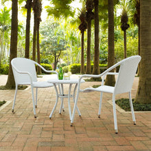 Load image into Gallery viewer, Palm Harbor 3Pc Outdoor Wicker Chair Set White - Round Side Table &amp; 2 Stackable Chairs
