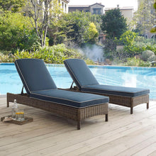 Load image into Gallery viewer, Bradenton Outdoor Wicker Chaise Lounge Navy/Weathered Brown
