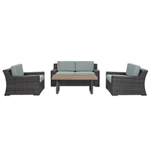 Load image into Gallery viewer, Beaufort 4Pc Outdoor Wicker Conversation Set Mist/Brown - Loveseat, Coffee Table, &amp; 2 Chairs
