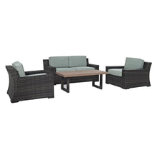 Load image into Gallery viewer, Beaufort 4Pc Outdoor Wicker Conversation Set Mist/Brown - Loveseat, Coffee Table, &amp; 2 Chairs
