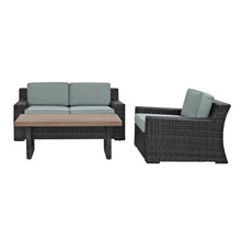 Load image into Gallery viewer, Beaufort 3Pc Outdoor Wicker Conversation Set Mist/Brown - Loveseat, Chair , &amp; Coffee Table
