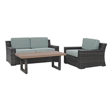 Load image into Gallery viewer, Beaufort 3Pc Outdoor Wicker Conversation Set Mist/Brown - Loveseat, Chair , &amp; Coffee Table

