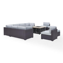 Load image into Gallery viewer, Biscayne 8Pc Outdoor Wicker Sectional Set W/Fire Table Mist/Brown - 3 Loveseats, 2 Armless Chairs, 2 Ottomans, &amp; Tucson Fire Table
