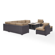 Load image into Gallery viewer, Biscayne 8Pc Outdoor Wicker Sectional Set W/Fire Table Mocha/Brown - 3 Loveseats, 2 Armless Chairs, 2 Ottomans, &amp; Tucson Fire Table
