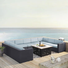 Load image into Gallery viewer, Biscayne 6Pc Outdoor Wicker Sectional Set W/Fire Table Mist/Brown - Armless Chair, Tucson Fire Table, &amp; 4 Loveseats
