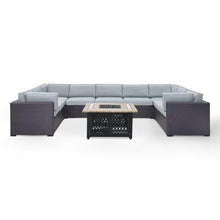 Load image into Gallery viewer, Biscayne 6Pc Outdoor Wicker Sectional Set W/Fire Table Mist/Brown - Armless Chair, Tucson Fire Table, &amp; 4 Loveseats
