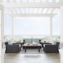 Load image into Gallery viewer, Beaufort 6Pc Outdoor Wicker Conversation Set Mist/Brown - Loveseat, Coffee Table, 2 Chairs, &amp; 2 Side Tables
