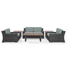 Load image into Gallery viewer, Beaufort 6Pc Outdoor Wicker Conversation Set Mist/Brown - Loveseat, Coffee Table, 2 Chairs, &amp; 2 Side Tables
