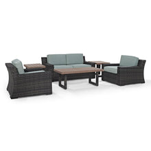 Load image into Gallery viewer, Beaufort 6Pc Outdoor Wicker Conversation Set Mist/Brown - Loveseat, Coffee Table, 2 Chairs, &amp; 2 Side Tables
