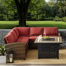 Load image into Gallery viewer, Bradenton 4Pc Outdoor Wicker Sectional Set Weathered Brown/Sangria
