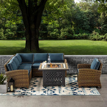 Load image into Gallery viewer, Bradenton 5Pc Outdoor Wicker Sectional Set Weathered Brown/Navy
