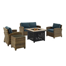 Load image into Gallery viewer, Bradenton 5Pc Outdoor Wicker Conversation Set Weathered Brown/Navy
