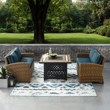 Load image into Gallery viewer, Bradenton 3Pc Outdoor Wicker Conversation Set W/Fire Table Navy/Weathered Brown - Tucson Fire Table &amp; 2 Loveseats
