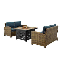 Load image into Gallery viewer, Bradenton 3Pc Outdoor Wicker Conversation Set W/Fire Table Navy/Weathered Brown - Tucson Fire Table &amp; 2 Loveseats
