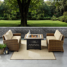 Load image into Gallery viewer, Bradenton 3Pc Outdoor Wicker Conversation Set W/Fire Table Sand/Weathered Brown - Tucson Fire Table &amp; 2 Loveseats
