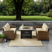 Load image into Gallery viewer, Bradenton 3Pc Outdoor Wicker Conversation Set W/Fire Table Sand/Weathered Brown - Tucson Fire Table &amp; 2 Loveseats
