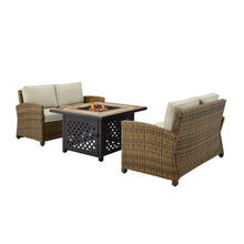 Load image into Gallery viewer, Bradenton 3Pc Outdoor Wicker Conversation Set W/Fire Table Sand/Weathered Brown - Tucson Fire Table &amp; 2 Loveseats
