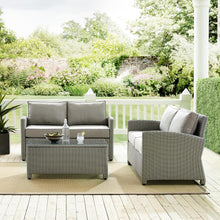 Load image into Gallery viewer, Bradenton 3Pc Outdoor Wicker Conversation Set Gray/Gray - Coffee Table &amp; 2 Loveseats
