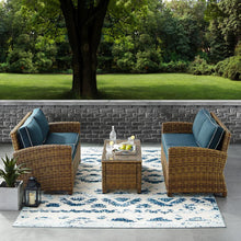 Load image into Gallery viewer, Bradenton 3Pc Outdoor Wicker Conversation Set Navy/Weathered Brown - Coffee Table &amp; 2 Loveseats
