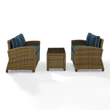 Load image into Gallery viewer, Bradenton 3Pc Outdoor Wicker Conversation Set Navy/Weathered Brown - Coffee Table &amp; 2 Loveseats
