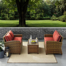 Load image into Gallery viewer, Bradenton 3Pc Outdoor Wicker Conversation Set Sangria/Weathered Brown - Coffee Table &amp; 2 Loveseats
