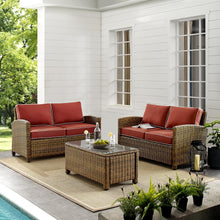 Load image into Gallery viewer, Bradenton 3Pc Outdoor Wicker Conversation Set Sangria/Weathered Brown - Coffee Table &amp; 2 Loveseats
