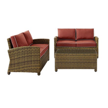 Load image into Gallery viewer, Bradenton 3Pc Outdoor Wicker Conversation Set Sangria/Weathered Brown - Coffee Table &amp; 2 Loveseats
