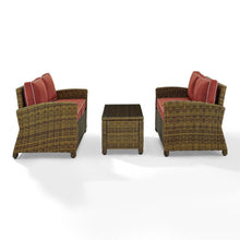 Load image into Gallery viewer, Bradenton 3Pc Outdoor Wicker Conversation Set Sangria/Weathered Brown - Coffee Table &amp; 2 Loveseats
