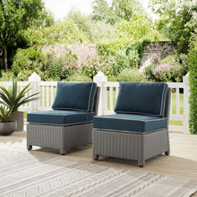 Load image into Gallery viewer, Bradenton 2Pc Outdoor Wicker Chair Set Navy/Gray - 2 Armless Chairs
