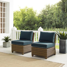 Load image into Gallery viewer, Bradenton 2Pc Outdoor Wicker Chair Set Navy/Weathered Brown - 2 Armless Chairs
