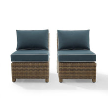 Load image into Gallery viewer, Bradenton 2Pc Outdoor Wicker Chair Set Navy/Weathered Brown - 2 Armless Chairs
