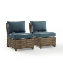 Load image into Gallery viewer, Bradenton 2Pc Outdoor Wicker Chair Set Navy/Weathered Brown - 2 Armless Chairs
