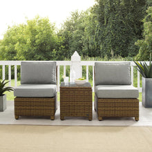 Load image into Gallery viewer, Bradenton 3Pc Outdoor Wicker Chair Set Gray/ Weathered Brown - Side Table &amp; 2 Armless Chairs
