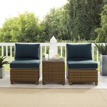 Load image into Gallery viewer, Bradenton 3Pc Outdoor Wicker Chair Set Navy/Weathered Brown - Side Table &amp; 2 Armless Chairs

