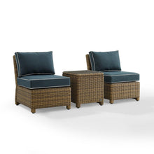 Load image into Gallery viewer, Bradenton 3Pc Outdoor Wicker Chair Set Navy/Weathered Brown - Side Table &amp; 2 Armless Chairs
