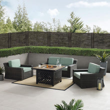 Load image into Gallery viewer, Beaufort 4Pc Outdoor Wicker Conversation Set W/Fire Table Mist/Brown - Tucson Fire Table, Loveseat, &amp; 2 Chairs
