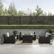 Load image into Gallery viewer, Beaufort 5Pc Outdoor Wicker Conversation Set W/Fire Table Mist/Brown - Tucson Fire Table, Side Table, Loveseat, &amp; 2 Chars
