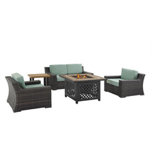 Load image into Gallery viewer, Beaufort 5Pc Outdoor Wicker Conversation Set W/Fire Table Mist/Brown - Tucson Fire Table, Side Table, Loveseat, &amp; 2 Chars
