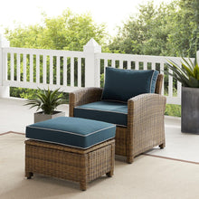 Load image into Gallery viewer, Bradenton 2Pc Outdoor Wicker Armchair Set Navy/ Weathered Brown - Armchair &amp; Ottoman
