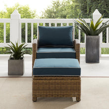 Load image into Gallery viewer, Bradenton 2Pc Outdoor Wicker Armchair Set Navy/ Weathered Brown - Armchair &amp; Ottoman
