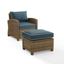 Load image into Gallery viewer, Bradenton 2Pc Outdoor Wicker Armchair Set Navy/ Weathered Brown - Armchair &amp; Ottoman
