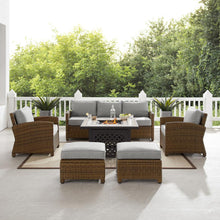 Load image into Gallery viewer, Bradenton 6Pc Outdoor Wicker Sofa Set W/Fire Table Gray/Weathered Brown - Tucson Fire Table, Sofa, 2 Armchairs &amp; 2 Ottomans
