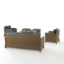 Load image into Gallery viewer, Bradenton 6Pc Outdoor Wicker Sofa Set W/Fire Table Navy/Weathered Brown - Tucson Fire Table, Sofa, 2 Armchairs &amp; 2 Ottomans
