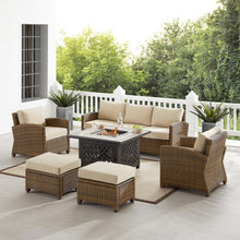 Load image into Gallery viewer, Bradenton 6Pc Outdoor Wicker Sofa Set W/Fire Table Sand/Weathered Brown - Tucson Fire Table, Sofa, 2 Armchairs &amp; 2 Ottomans
